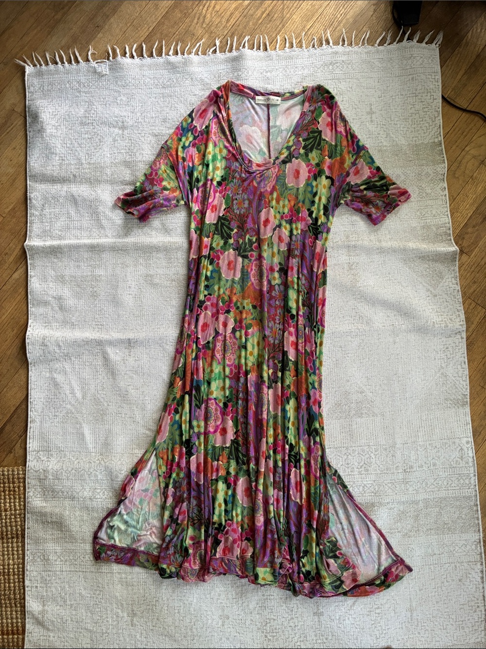 Natural life Vibrant Floral Midi Dress with colored flower Print sz Medium